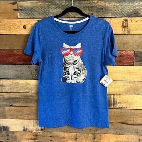Blue Patriotic‎ Cat Shirt Size Medium - Picture 1 of 6